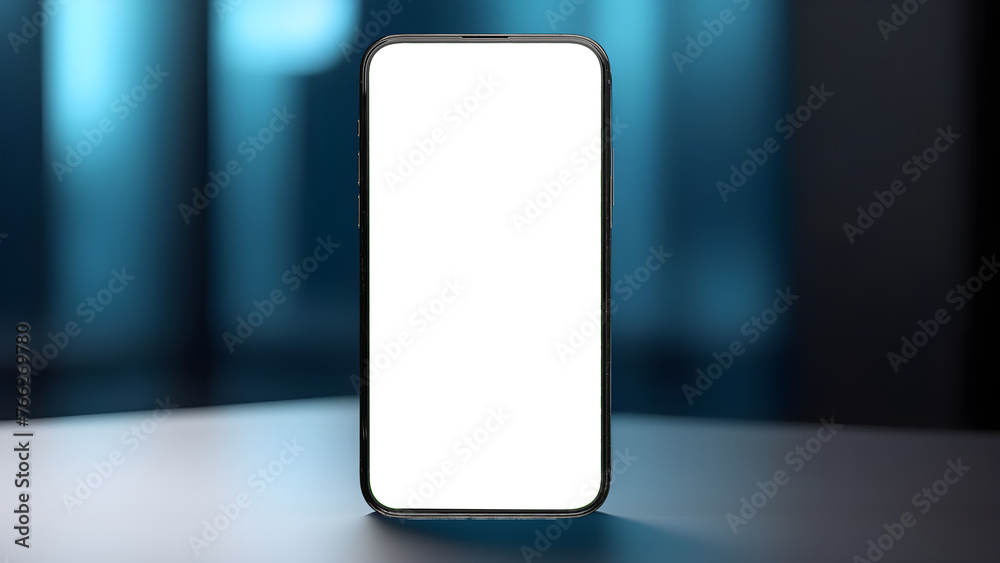 Poster Mobile phone screen mockup. Blank smartphone display mock up on blue background