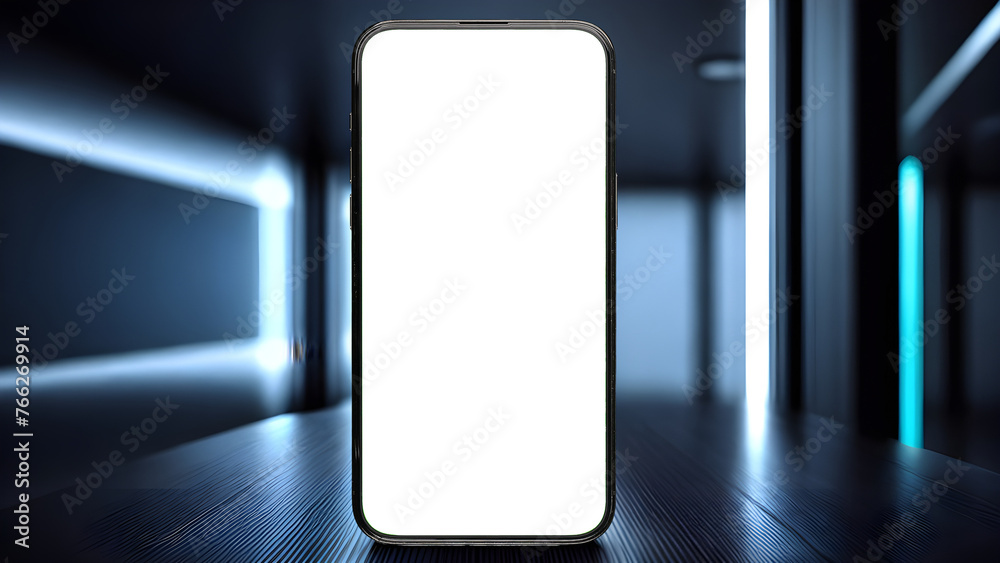 Poster mobile phone screen mockup. blank smartphone display mock up on futuristic technology background