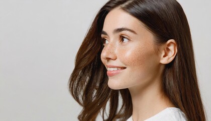 Fototapeta premium Beauty aesthetic profile side face portrait of young adult Latin woman
