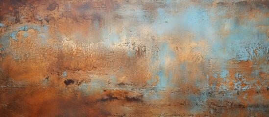 A closeup of a rusty metal surface resembling a natural landscape, with tints of brown and shades of wood. The horizon, sky, and water are subtly reflected in the textured art of the flooring