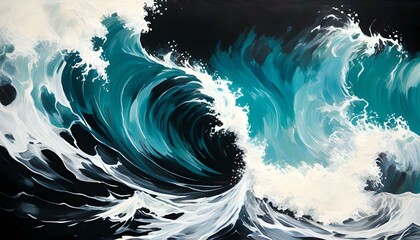 rough waves,abstract painting,art,荒々しい大波 抽象画 アート - obrazy, fototapety, plakaty
