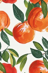 Seamless Peach and Leaf Pattern with Text Peaches on White Background for Design and Print Purposes