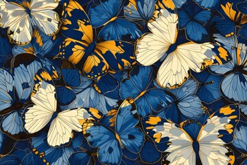 Seamless pattern with colorful butterflies flying on dark blue background for textile and wallpaper design concept