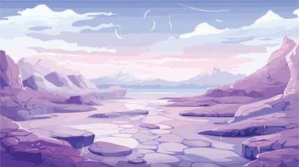 Fantasy landscape with sandy glaciers and purple crys