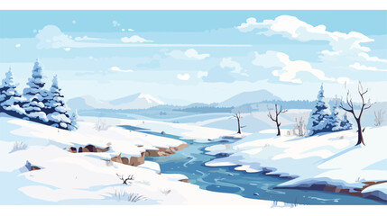Fantasy winter landscape.. Flat vector isolated on wh