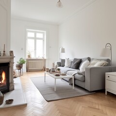 Fototapeta na wymiar Furnished Living Room With Fireplace