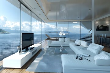 Fototapeta na wymiar Stylish Comfort White Sofa and TV Unit Offering Luxury 