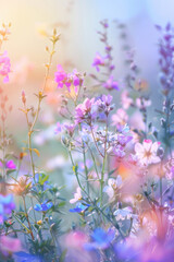 Obraz premium Vibrant Pastel Flower Meadow, Spring Landscape
