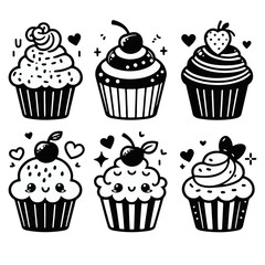 Set of cupcakes, cute cup cake, vector illustration