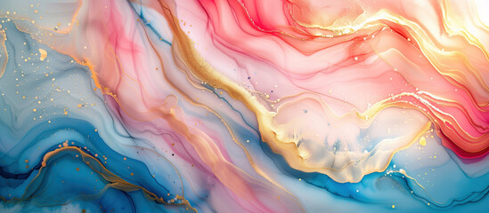 Abstract luxury marble background. Blue and pink alcohol ink texture