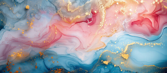 Abstract luxury marble background. Blue and pink alcohol ink texture - obrazy, fototapety, plakaty