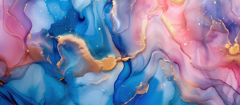 Abstract luxury marble background. Blue and pink alcohol ink texture