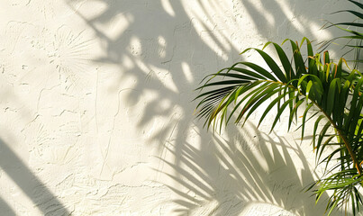 a palm tree leaves and shadows on a white wall, Generative AI