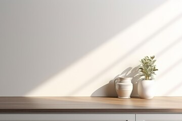Two White Vases on Wooden Table