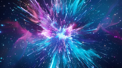 Fototapeta premium Abstract explosion illustration with glowing line particles