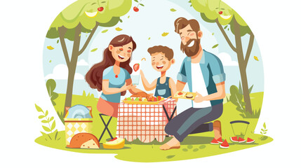 Obraz na płótnie Canvas Happy family having a rest on a picnic outdoors.