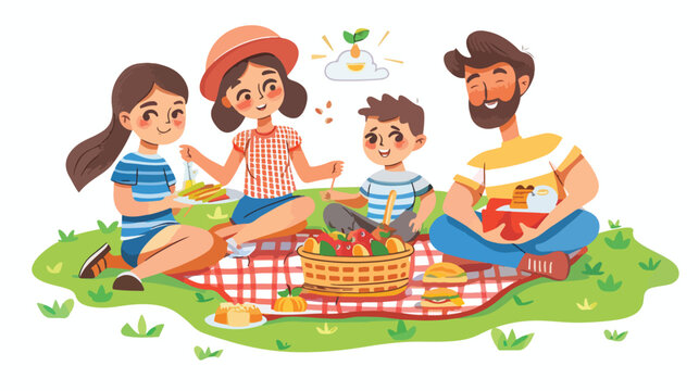 Happy family having a rest on a picnic outdoors.