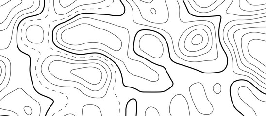Abstract topographic map patterns, topography line map. The black on white contours  topography stylized height of the lines. cotour map and line terrain path. Linear graphics. Vector illustration.