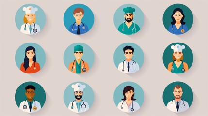 Diverse medical professionals avatar set, healthcare concept.