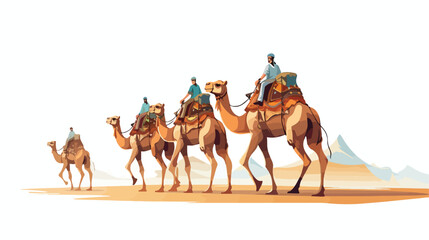 Illustration of Camels are on the move with riders 