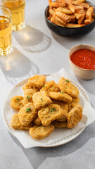 Plate of chicken nuggets on table, fast food dish