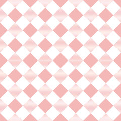Seamless pattern of pink squares arranged in a checkerboard design. Repeat background for textile, book cover, wrapping paper, tablecloths.	 