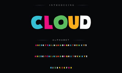 Funky, colorful cartoon font type. Vector alphabet