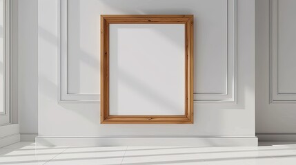 Poster mockup with vertical wooden frame in home interior background