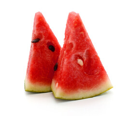 Close-up of watermelon slices against white background - stock photo

