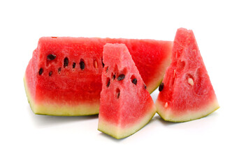 Close-up of watermelon slices against white background - stock photo
