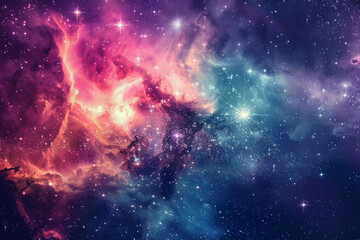 Naklejka premium Cosmic nebula, a mesmerizing collage of interstellar clouds and starlight.