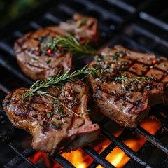 Foto op Aluminium Indulge in the culinary delight of sizzling organic grilled lamb chops, cooked to perfection for a mouthwatering dinner. AI generative © Kamonwan