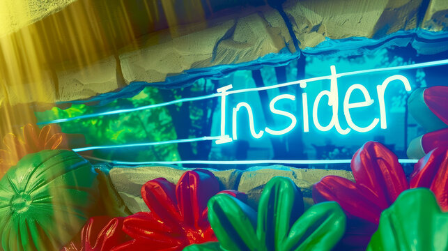 A person looks at a colorful background with the word "Insider" written on it. The image is vibrant and eye-catching.