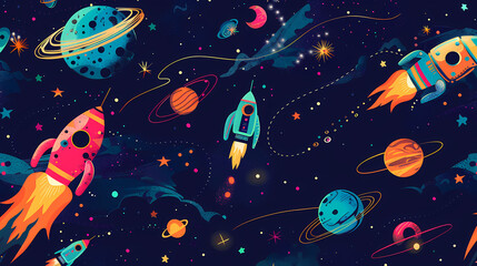 Cosmic Adventure: Vibrant Space Exploration Illustration