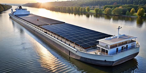 Foto op Plexiglas inland waterway ships with solar panels to charge with solar energy, concept art  © fikret