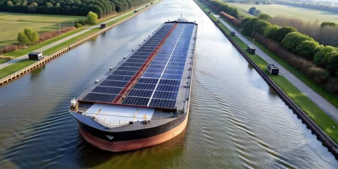 Foto op Plexiglas inland waterway ships with solar panels to charge with solar energy, concept art  © fikret