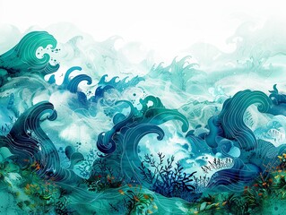 Fototapeta na wymiar Spirulinas nutritional powerhouse in a dense, vibrant underwater scene