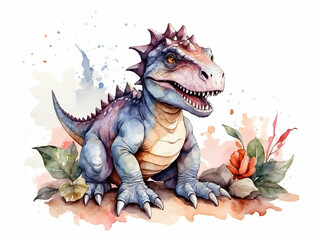 Fototapeta premium watercolor illustration of a cute dinosaur on four legs