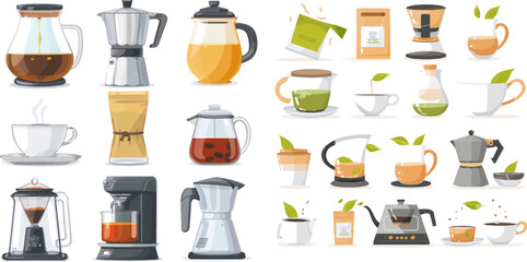 Preparing green tea bag, hot drinks guideline and coffee machine tutorial