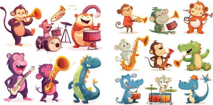 Cute animal playing music instruments