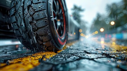 Experience the raw power of tire rubber gripping the asphalt, each contact patch a testament to traction and control. - obrazy, fototapety, plakaty