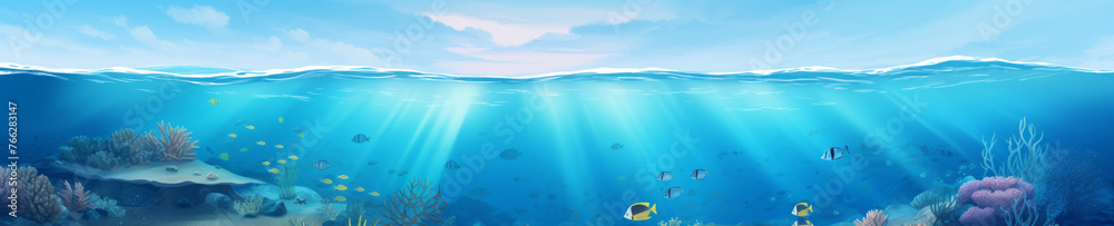 Wall mural abstract background with underwater theme, web site header or footer template