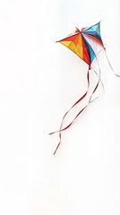 Vertical AI illustration colorful kite with long tails on white. Concept hobbies and entertainment.