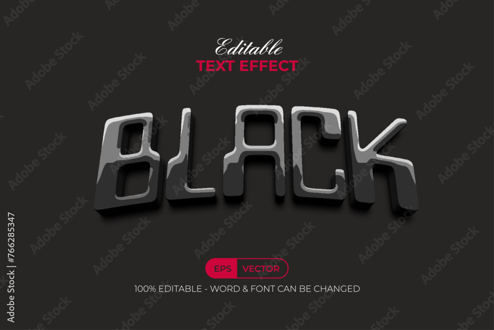 Poster black shiny text effect 3d style. editable text effect vector.