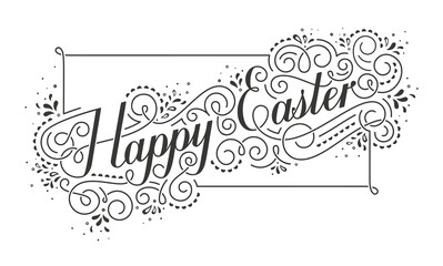 Elegant Happy Easter Greeting With Flourish Pattern Design - 766285538