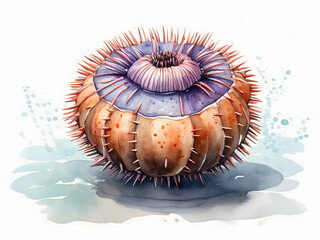 watercolor illustration of sea urchin, underwater world