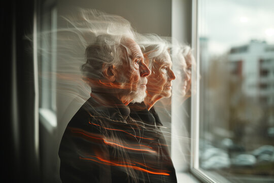 An Elderly Man And Woman While Looking Out Of A Window Motion Blur 