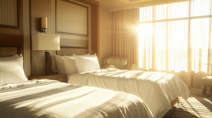 Tranquil Vacant Hotel Rooms with Tidy Beds