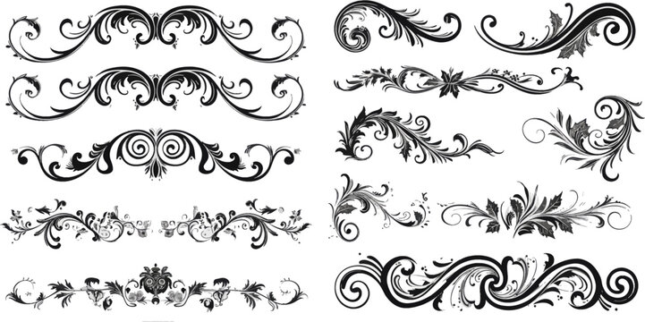  Hand drawn vines decoration, floral ornamental divider and sketch leaves ornaments