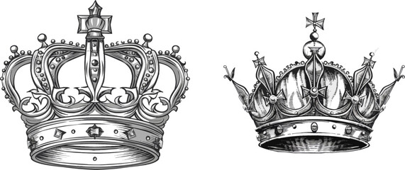 Royal imperial coronation symbols, monarch majestic jewel tiara isolated icons vector illustration set - obrazy, fototapety, plakaty